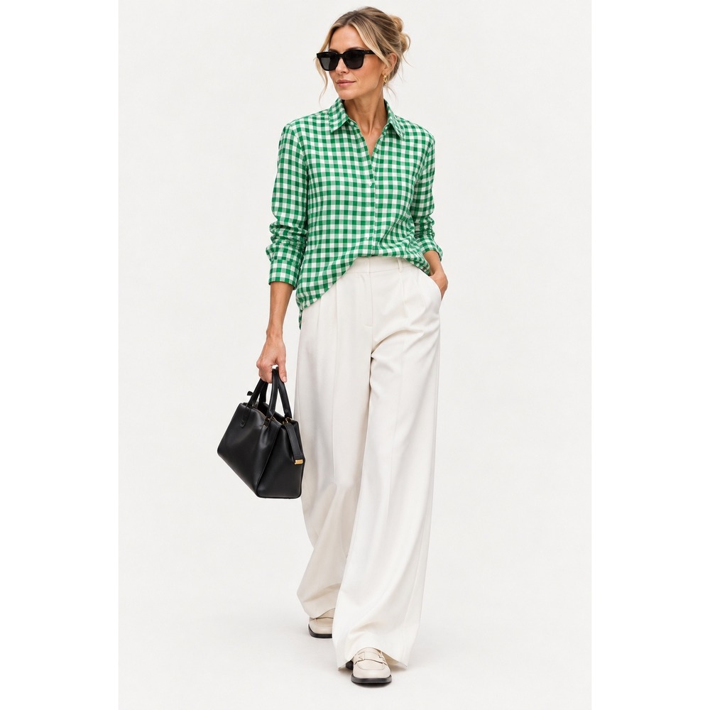J.Crew Womens Gingham Button Down Shirt Size S Green White Long Sleeve NEW